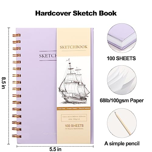Yoment 5.5" x 8.5" Hardcover Sketchbook Pad, Purple