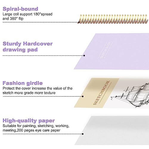 Yoment 5.5" x 8.5" Hardcover Sketchbook Pad, Purple
