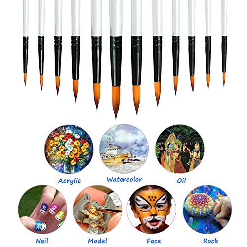 Professional Round-Pointed Acrylic Paintbrush Set-12pcs