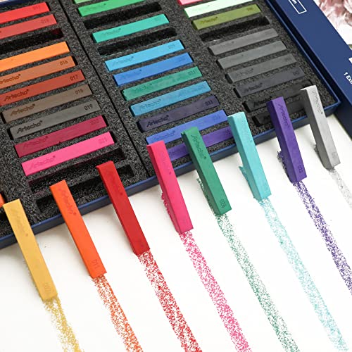 Artecho 48 Premium Soft Pastels, 46 Colors Including 4 Fluorescent Colors, Extra Free Black & White, Square Chalk for Drawing, Blending, Layering, Shading, Pastels Art Supplies for Kids, Beginners
