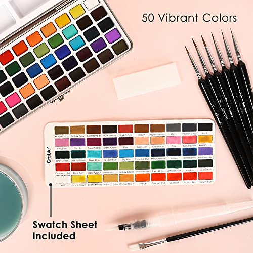 Watercolor Paint Set: 50 Colors with Detail Brush