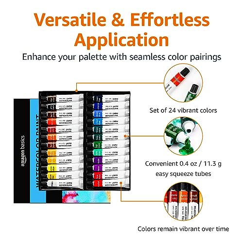 24-Color Amazon Basics Watercolor Paint Set Tubes
