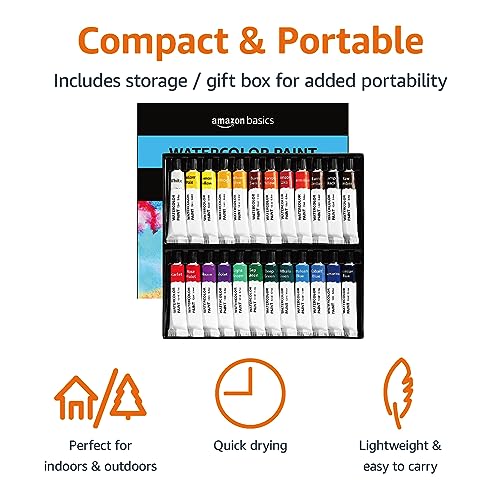 24-Color Amazon Basics Watercolor Paint Set Tubes