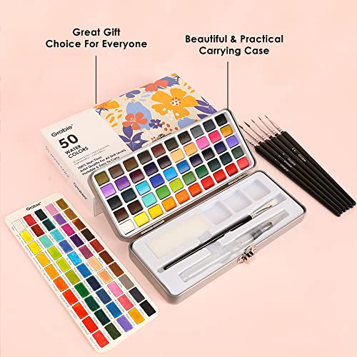 Watercolor Paint Set: 50 Colors with Detail Brush