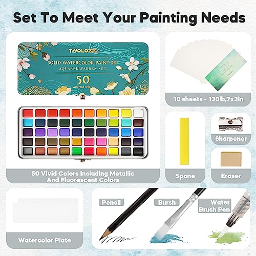 50 Vivid TAVOLOZZA Watercolor Paint Set