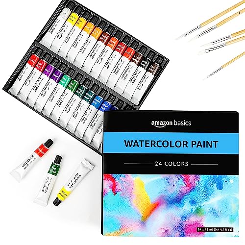 24-Color Amazon Basics Watercolor Paint Set Tubes