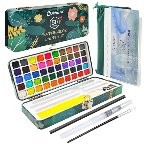 Artecho Watercolor Paint Set - 50 Colors, Papers, Brushes