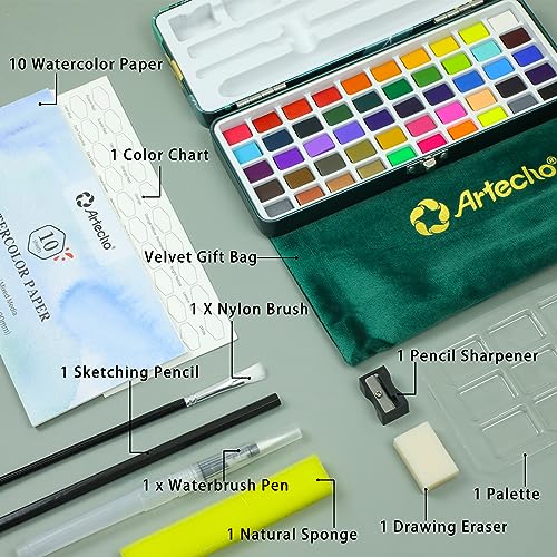 Artecho Watercolor Paint Set - 50 Colors, Papers, Brushes