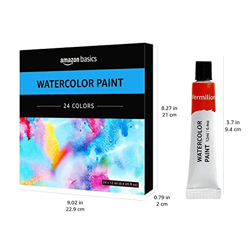 24-Color Amazon Basics Watercolor Paint Set Tubes