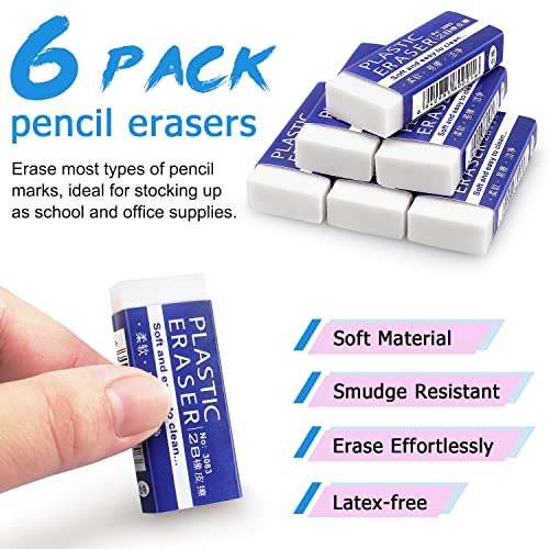 Large White Pencil Erasers (6 Pack)