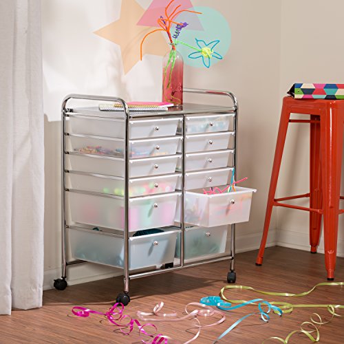 Rolling Storage Cart with 12 Plastic Drawers