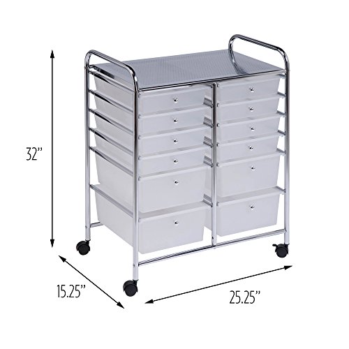 Rolling Storage Cart with 12 Plastic Drawers