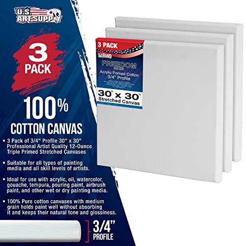 U.S. Art Supply 30x30 inch Stretched Canvas 3-Pack
