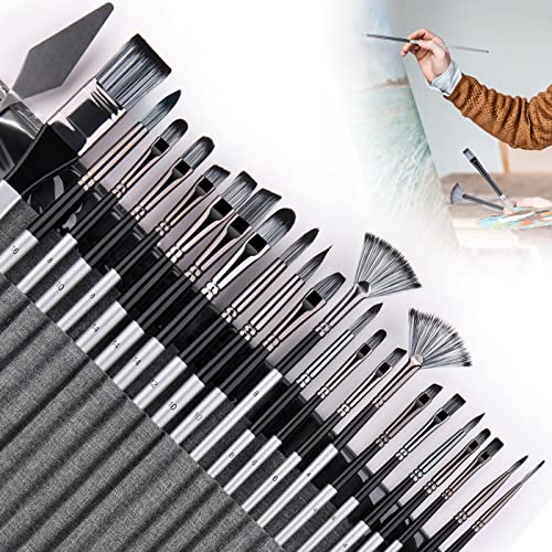 24-Piece Artist Paint Brush Set for Acrylic, Oil, Watercolor