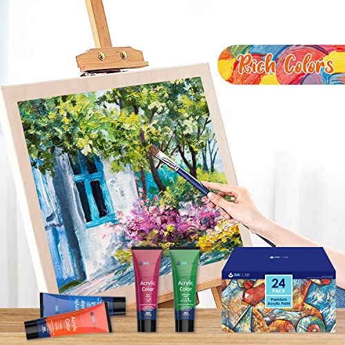 24 Color Acrylic Paint Set with 10 Art Brushes