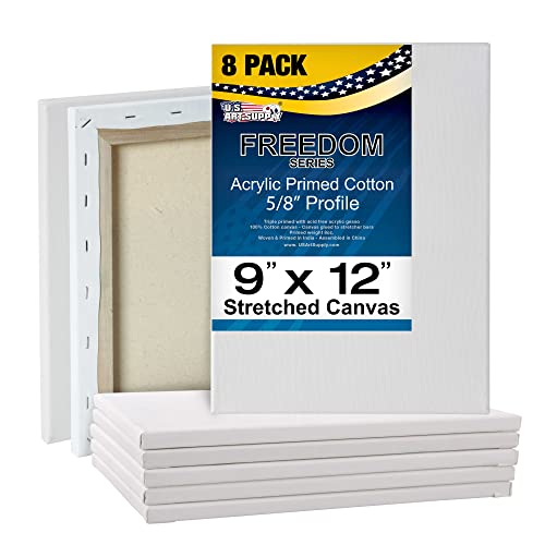 Professional Grade 9x12 Stretched Canvas 8-Pack