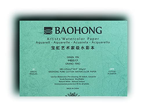 BAOHONG Watercolor Paper Block, 100% Cotton, 140LB/300GSM, Cold Press
