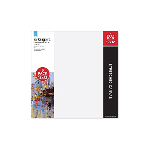 KINGART White Stretched Artist Canvas, Pack of 8