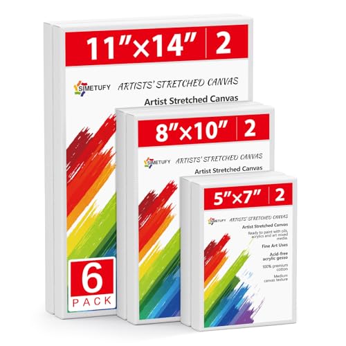 Simetufy 6 Pack Stretched Canvas Set for Painting