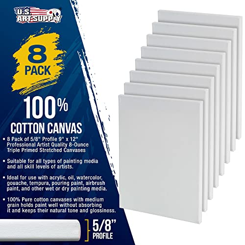 Professional Grade 9x12 Stretched Canvas 8-Pack