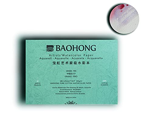 BAOHONG Watercolor Paper Block, 100% Cotton, 140LB/300GSM, Cold Press