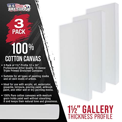 12"x24" Gallery Depth Canvas 3-Pack - Acrylic Gesso