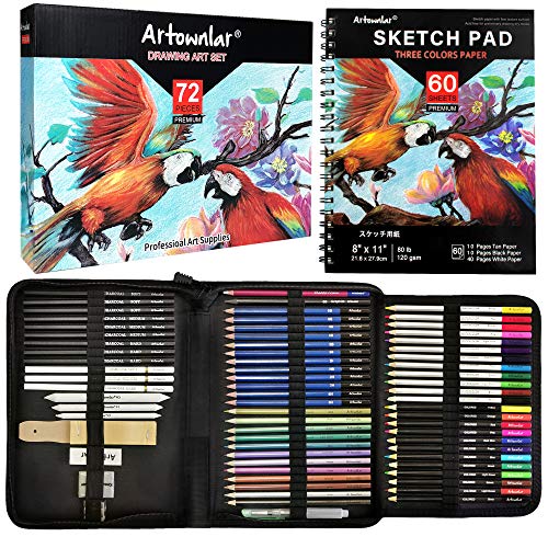 Artownlar 72 Piece Sketching Set with Sketchbook & Gift Case