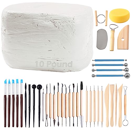 Pottery Clay Kit: Natural Air-Dry, 10LBs, 40 Tools