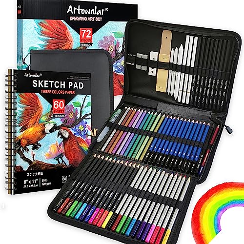 Artownlar 72 Piece Sketching Set with Sketchbook & Gift Case