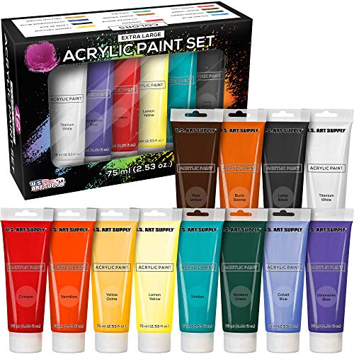 12 Color Set of Acrylic Paint in 75ml Tubes