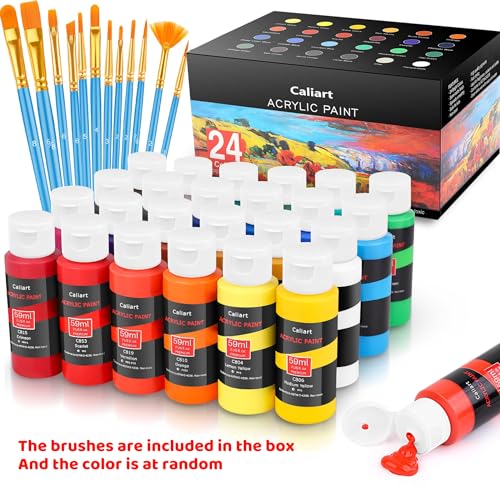 Caliart Acrylic Paint Set: 24 Colors, 12 Brushes