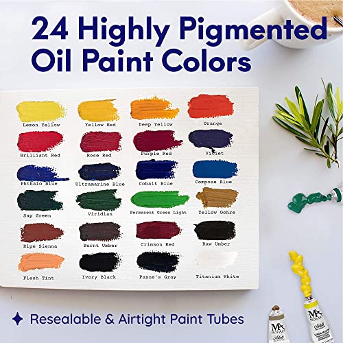 MozArt Oil Paint Set - 24 Rich Non-Toxic Colors