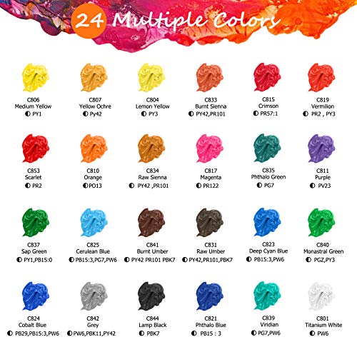 Caliart Acrylic Paint Set: 24 Colors, 12 Brushes