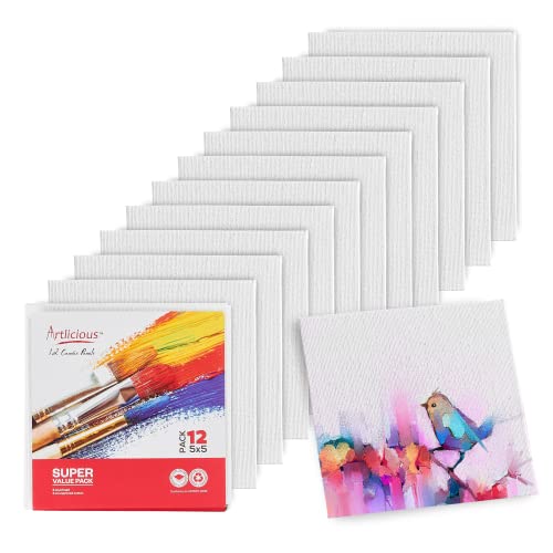 Pack of 12, 5 x 5 Inch Blank White Canvases