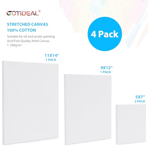 White Primed Canvas Board Set for Painting - 4 Pack