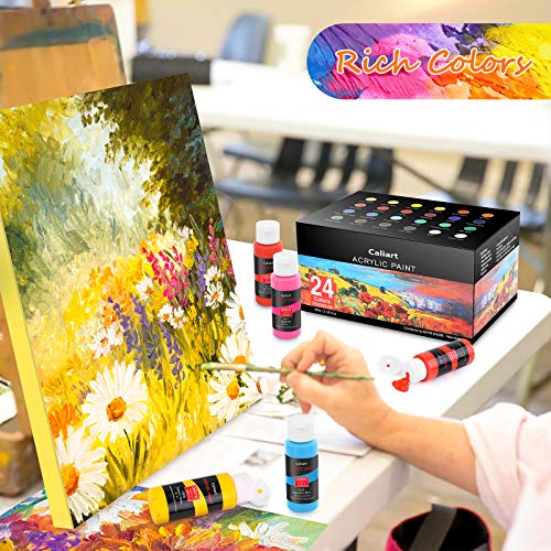 Caliart Acrylic Paint Set: 24 Colors, 12 Brushes