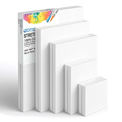 10 Pack Stretched Canvas Set, White Primed Cotton