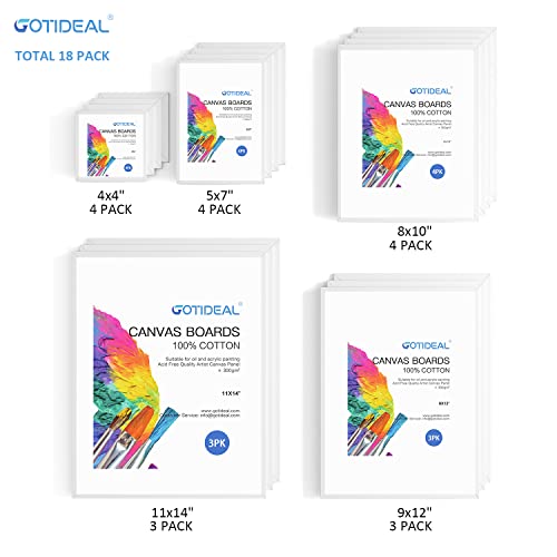 GOTIDEAL Canvas Boards Variety Pack, 18 Pack Sizes