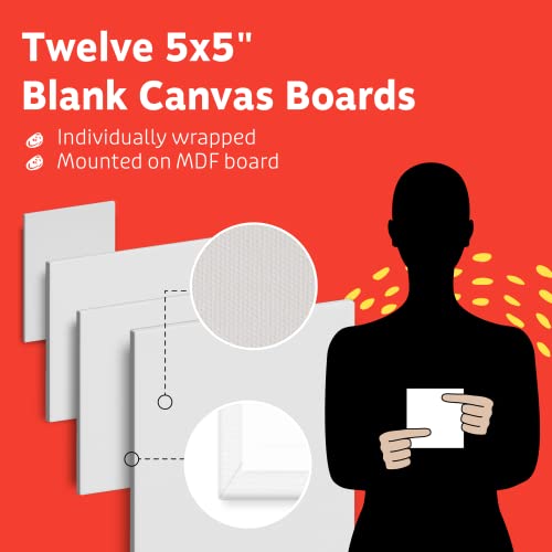 Pack of 12, 5 x 5 Inch Blank White Canvases