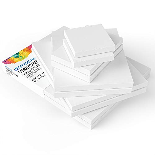 10 Pack Stretched Canvas Set, White Primed Cotton