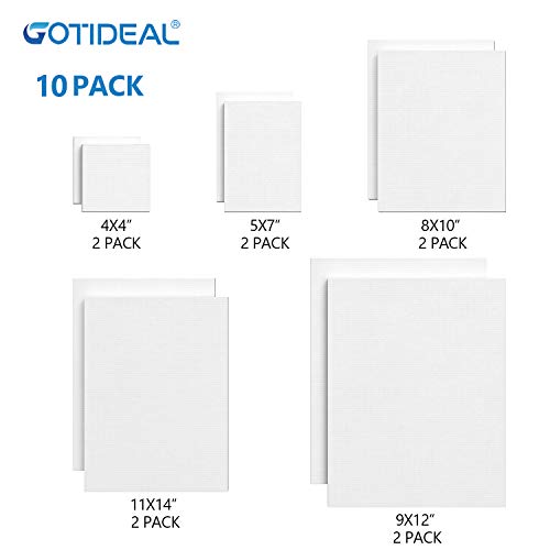 10 Pack Stretched Canvas Set, White Primed Cotton