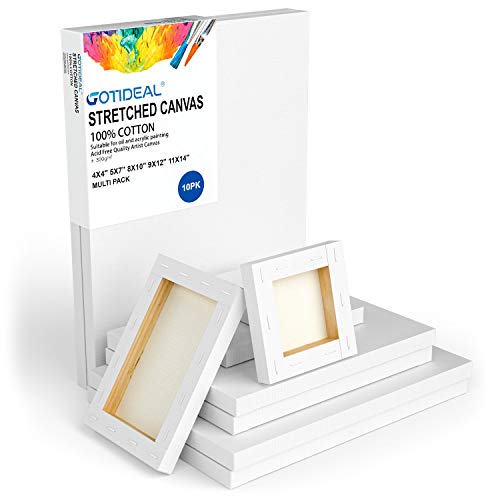 10 Pack Stretched Canvas Set, White Primed Cotton