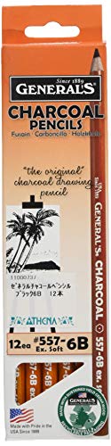 12 General Charcoal Pencils: 557-6B Assortment