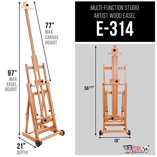 Large Adjustable Wooden Studio Floor Easel - Beechwood Holder Stand