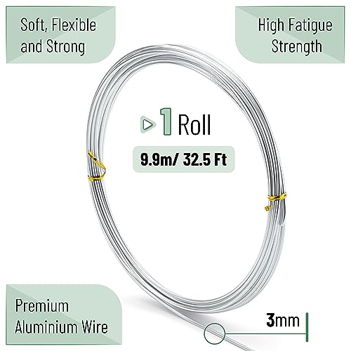 Aluminum Crafting Wire, 3mm, 32.5ft, Bendable, Sculpting