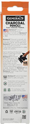 12 General Charcoal Pencils: 557-6B Assortment