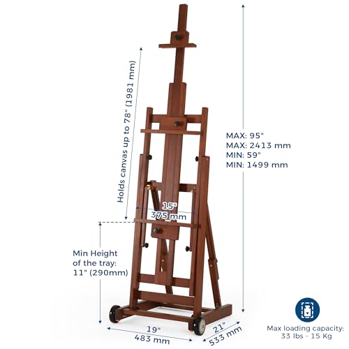 Adjustable Beech Wood H-Frame Easel, Holds 2 Canvases