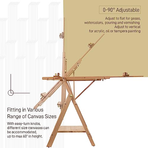 ATWORTH American Oak Deluxe Artist Easel, Adjustable Stand