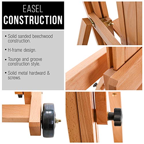 Large Adjustable Wooden Studio Floor Easel - Beechwood Holder Stand