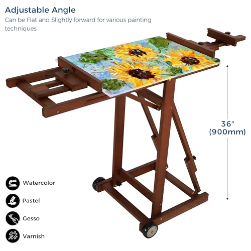 Adjustable Beech Wood H-Frame Easel, Holds 2 Canvases